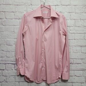 Giampaolo Pink Green Striped Italian Dress Shirt Mens 39-15.5 (L)‎ Cotton Blend